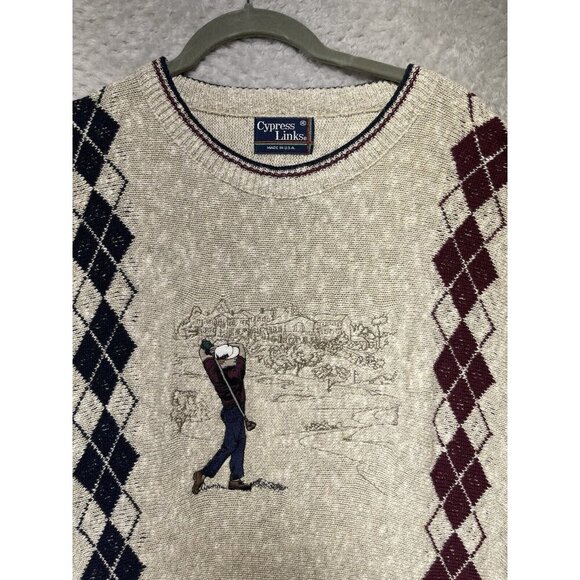 VTG Cypress Links Golf Sweater Mens XL Tapestry Knit USA Made Grandpa 90s AOP - Picture 1 of 10